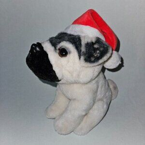 Frankford Pug Christmas Puppy Dog Plush Stuffed Animal Toy Santa Hat